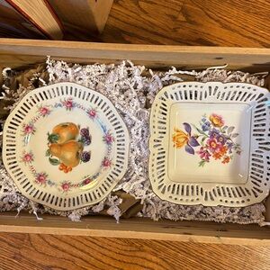 German  Cico vintage painted reticulated candy trinket dishes - set of 2